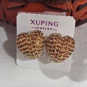 Ping Gold and Brown Heart Earrings